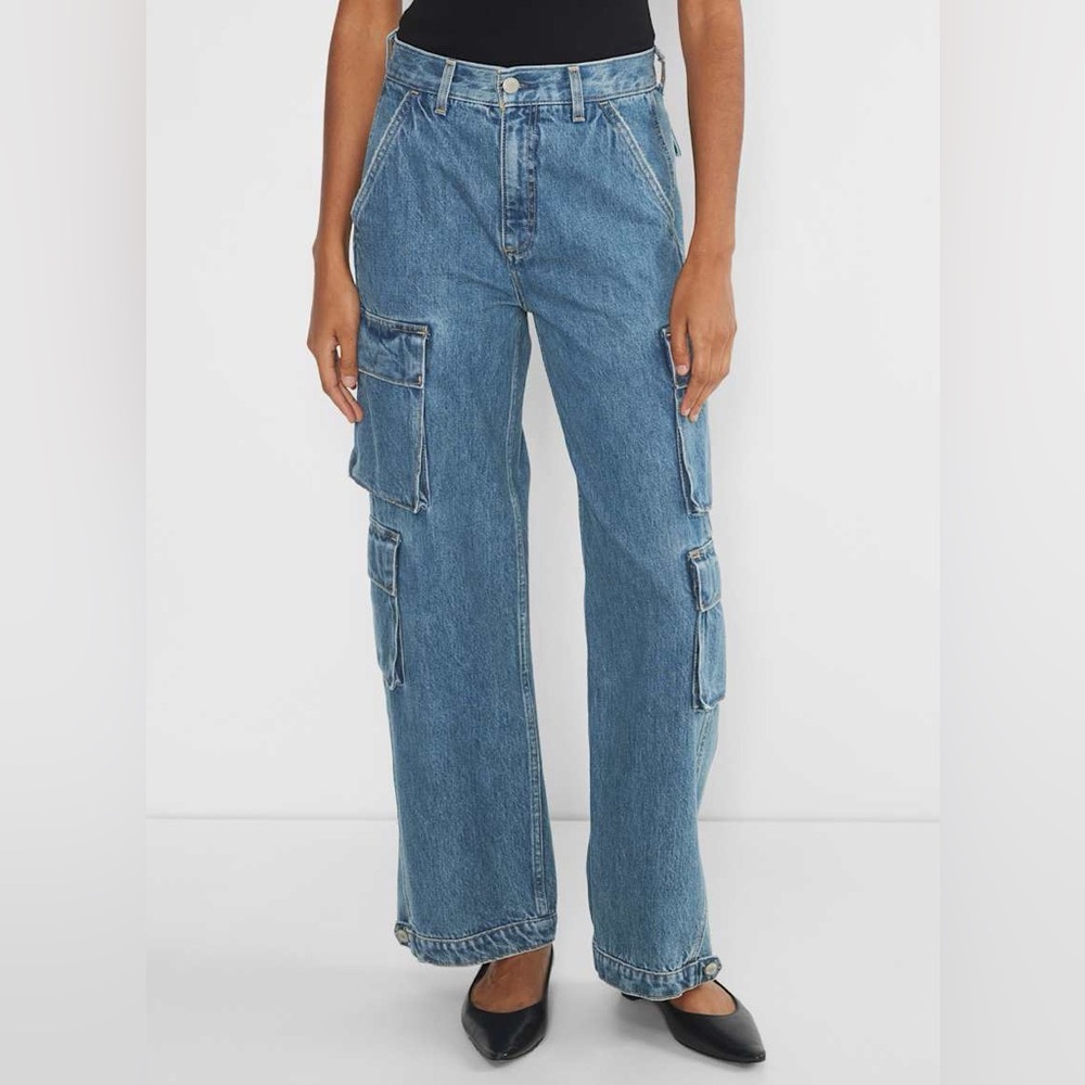 Denim Forum The '90s Millie Hi-Rise Cargo Jean in 5 Yrs Kiss N Tell BIue Size 23 - Picture 9 of 16